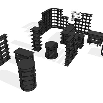 15现代图书馆书吧书架书柜组合 sketchup草图模型下载(5)