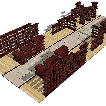 15现代书柜组合 sketchup草图模型下载