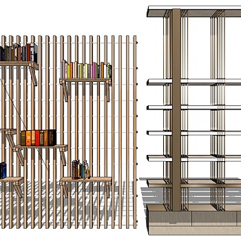 14现代简约书柜书架sketchup草图模型下载