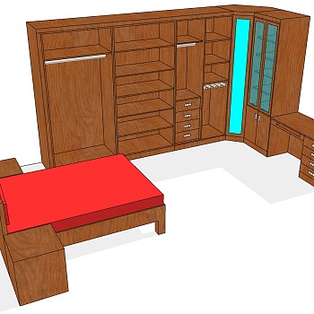 15现代书柜衣柜装饰柜书桌sketchup草图模型下载