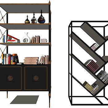 255现代装饰架展架书架书柜摆件sketchup草图模型下载