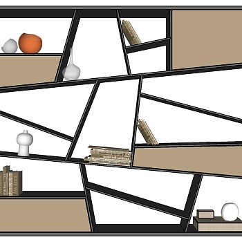 (25)北欧现代新中式装饰柜书柜书架sketchup草图模型下载