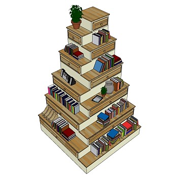 (10)现代书柜书籍图书馆书架sketchup草图模型下载