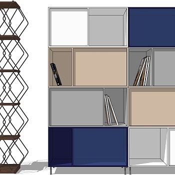 (8)现代工业风铁艺书柜书架sketchup草图模型下载