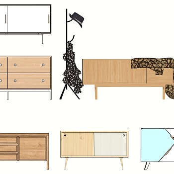 12北欧现代电视柜装饰柜衣架sketchup草图模型下载