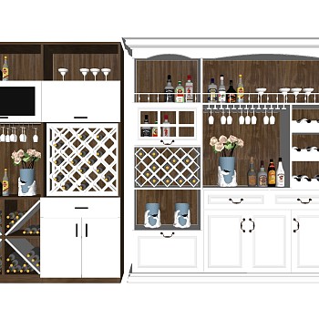 (65)现代欧式法式酒柜红酒酒杯盆栽组合sketchup草图模型下载