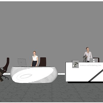现代前台吧台老板台班台sketchup草图模型下载