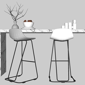 现代北欧大理石金属吧台凳椅摆件sketchup草图模型下载