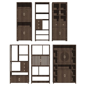 14新中式实木书柜酒柜装饰柜书柜博古架sketchup草图模型下载