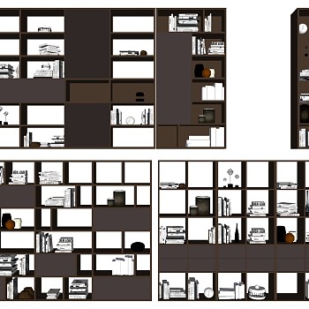6现代书柜装饰柜 书架摆件书籍sketchup草图模型下载