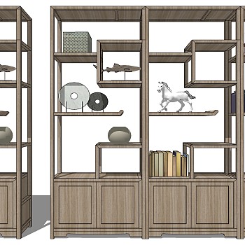 10中式博古架书架书柜摆件和氏璧sketchup草图模型下载