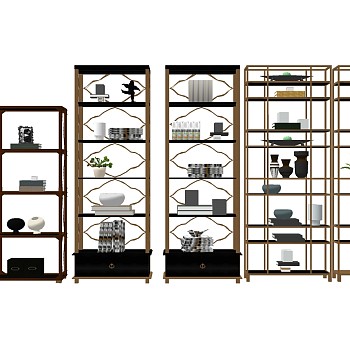 1现代轻奢书架书柜书籍摆件sketchup草图模型下载 (2)