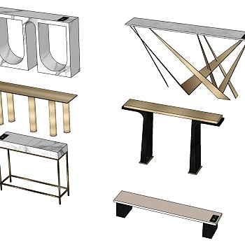 21现代轻奢金属矮柜端景柜 条案摆台sketchup草图模型下载