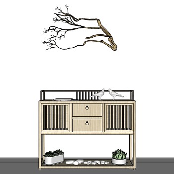 22中式-日式-装饰柜摆台餐边柜备餐柜树枝sketchup草图模型下载