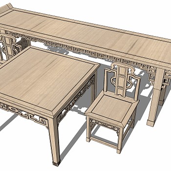 19中式古典玄关端景台八仙桌条案摆台神台椅子供桌sketchup草图模型下载