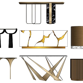 05现代轻奢金属电视柜边柜摆台条案sketchup草图模型下载
