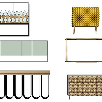 04北欧现代金属玄关餐边柜条案摆台床头柜sketchup草图模型下载
