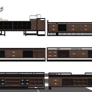 7新中式实木电视柜组合sketchup草图模型下载
