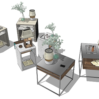 北欧现代简约金属边几床头柜摆件sketchup草图模型下载