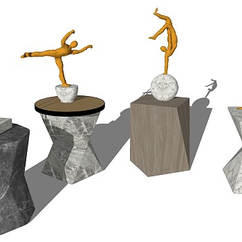 现代几何角几人物锻炼雕塑摆件sketchup草图模型下载