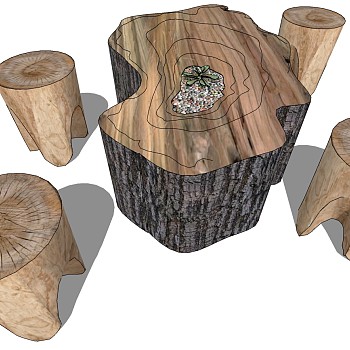 21现代实木桌子茶具茶桌椅摆件sketchup草图模型下载