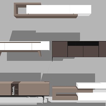 10现代北欧电视柜组合sketchup草图模型下载