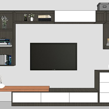 7现代风格电视机组合柜吊柜sketchup草图模型下载
