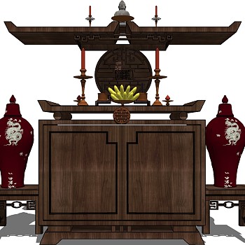 16中式装饰柜边柜摆台条案神台供桌sketchup草图模型下载