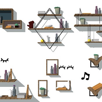 12北欧装饰饰层板挂件吊柜摆件sketchup草图模型下载