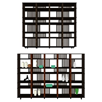 6现代博古架书柜书架摆件sketchup草图模型下载