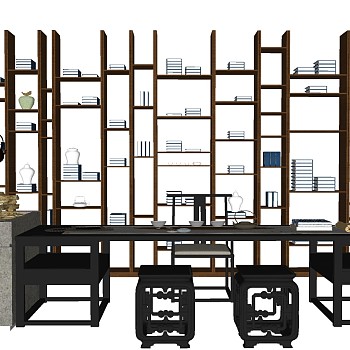 新中式书房书柜书桌椅茶台茶桌椅秀墩