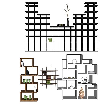 1现代书架置物架隔板摆件sketchup草图模型下载