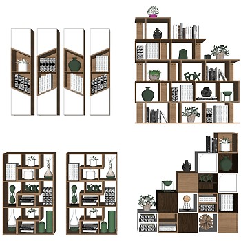 8北欧书架装饰架书柜sketchup草图模型下载