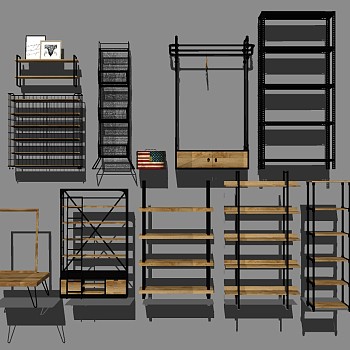 5工业风装饰架置物架盆栽摆件组合书架sketchup草图模型下载