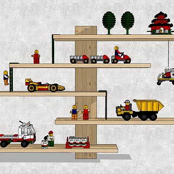 6现代儿童房层板装饰吊架柜乐高玩具sketchup草图模型下载