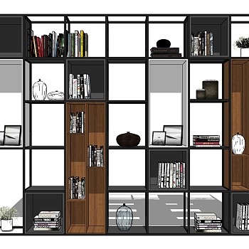 8现代装饰柜装饰架书架摆件sketchup草图模型下载