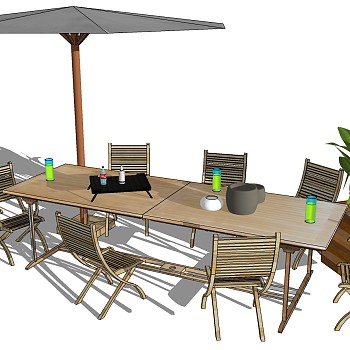 205户外沙滩休闲餐桌椅太阳伞遮阳伞组合sketchup草图模型下载