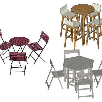 200户外阳台木质休闲椅子餐桌椅吧椅吧凳sketchup草图模型下载
