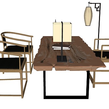 17中式书房家具书桌椅子茶桌椅茶台落地灯椅子sketchup草图模型下载
