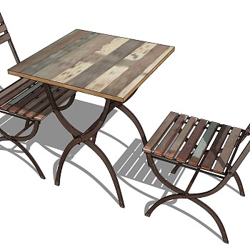 116室外户外庭院阳台铁艺餐桌椅子sketchup草图模型下载