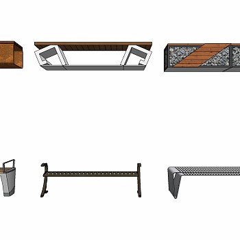 11室外户外公园休闲座椅长条凳子sketchup草图模型下载