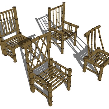14现代民宿竹凳椅子sketchup草图模型下载
