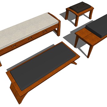 中式实木脚蹬沙发凳床尾凳床尾踏sketchup草图模型下载