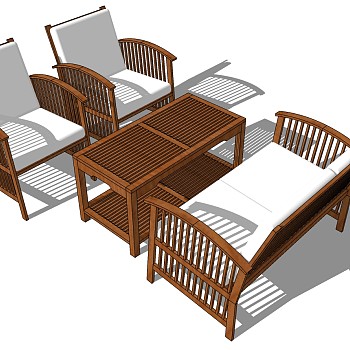 172户外庭院景观阳台铁艺藤编餐桌椅子沙发sketchup草图模型下载