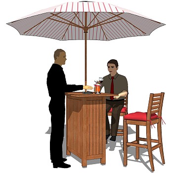28-5室外户外休闲吧台木制椅子椅遮阳伞组合