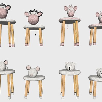 02儿童卡通造型座椅椅子凳子圆凳sketchup草图模型下载