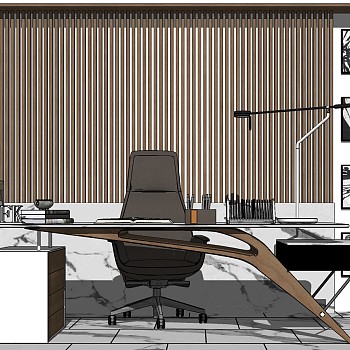 19北欧现代异形总经理办公室办公桌椅子班台台灯sketchup草图模型下载