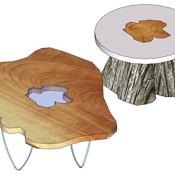 10实木木头坐墩坐凳茶几sketchup草图模型下载