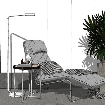 29现代皮革休闲躺椅植物盆栽落地灯边几sketchup草图模型下载