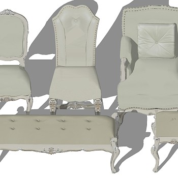 11欧式法式古典雕花椅子床尾凳沙发sketchup草图模型下载